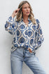 Relaxed Fit Damask Print Collared Button Down Shirt