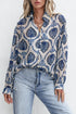 Relaxed Fit Damask Print Collared Button Down Shirt