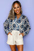 Relaxed Fit Damask Print Collared Button Down Shirt