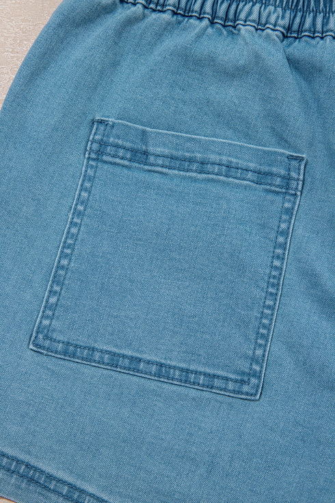 Relaxed Fit Drawstring Elastic Waistband Denim Shorts