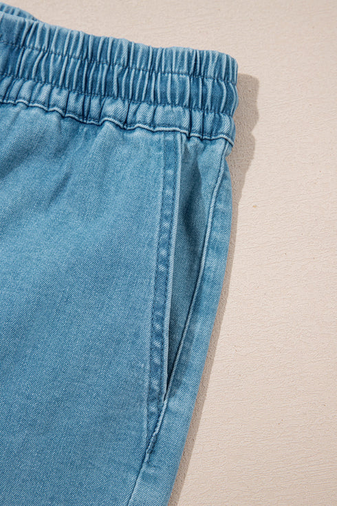 Relaxed Fit Drawstring Elastic Waistband Denim Shorts