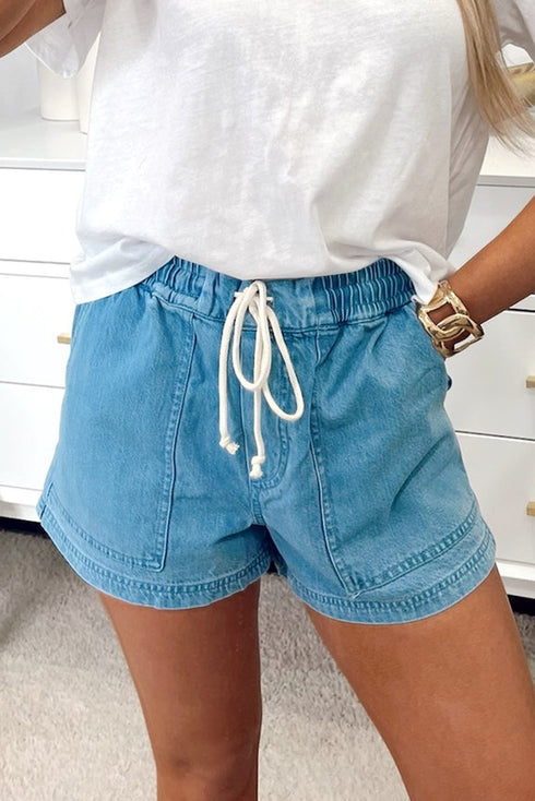 Relaxed Fit Drawstring Elastic Waistband Denim Shorts