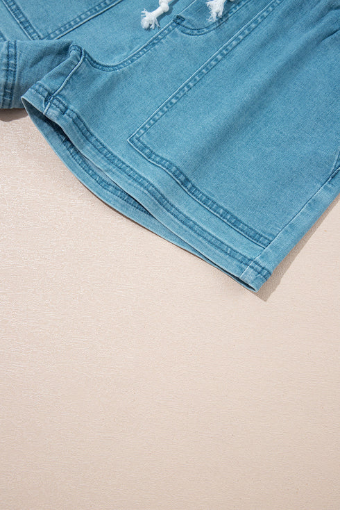 Relaxed Fit Drawstring Elastic Waistband Denim Shorts