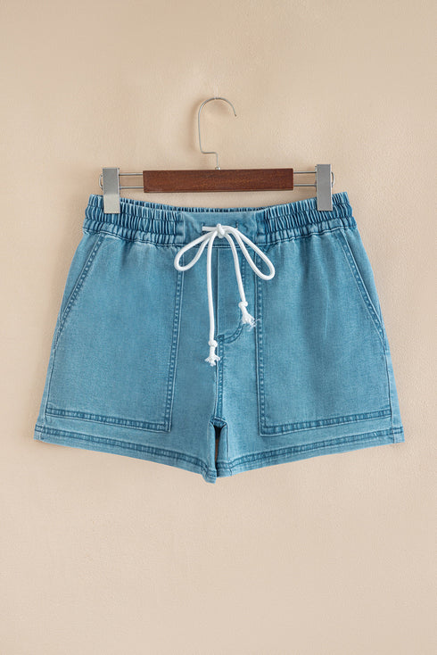 Relaxed Fit Drawstring Elastic Waistband Denim Shorts