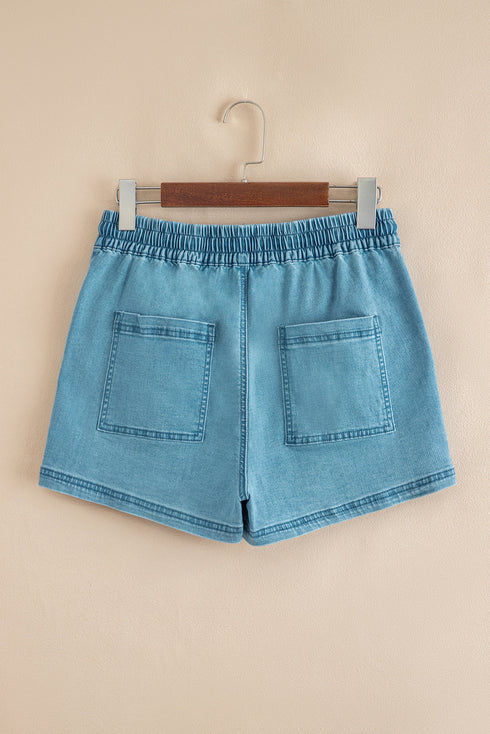Relaxed Fit Drawstring Elastic Waistband Denim Shorts