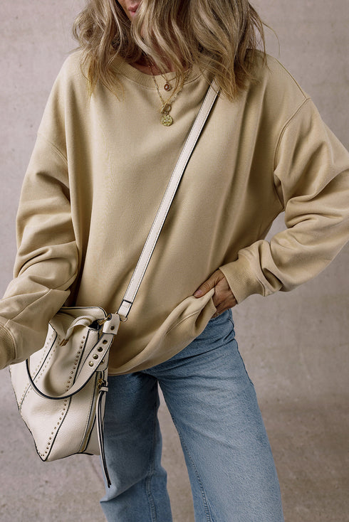 Relaxed Fit Drop Shoulder Crew Neck Pullover Sweatshirt