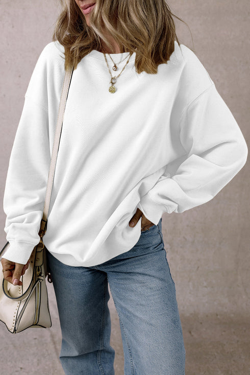 Relaxed Fit Drop Shoulder Crew Neck Pullover Sweatshirt