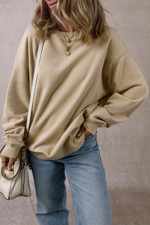 Relaxed Fit Drop Shoulder Crew Neck Pullover Sweatshirt