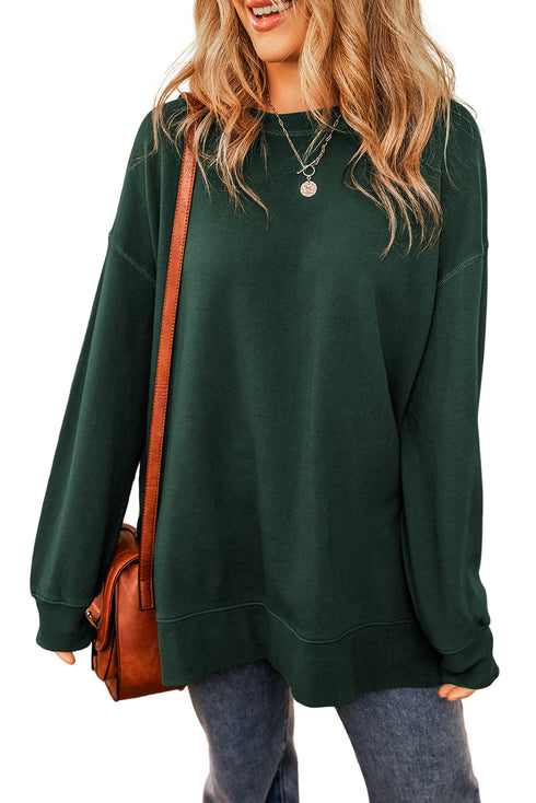 Relaxed Fit Drop Shoulder Ribbed Trim Tunic Sweatshirt
