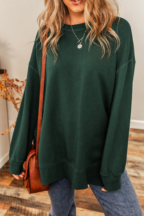 Relaxed Fit Drop Shoulder Ribbed Trim Tunic Sweatshirt