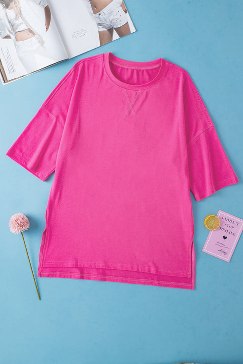 Relaxed Fit Drop Shoulder Side Slit Longline Top