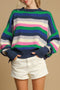 Relaxed Fit Drop Shoulder Textured Knit Striped Sweater