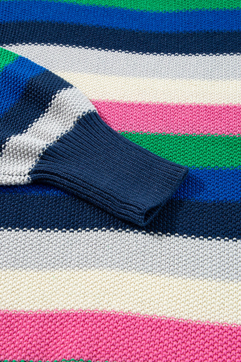 Relaxed Fit Drop Shoulder Textured Knit Striped Sweater