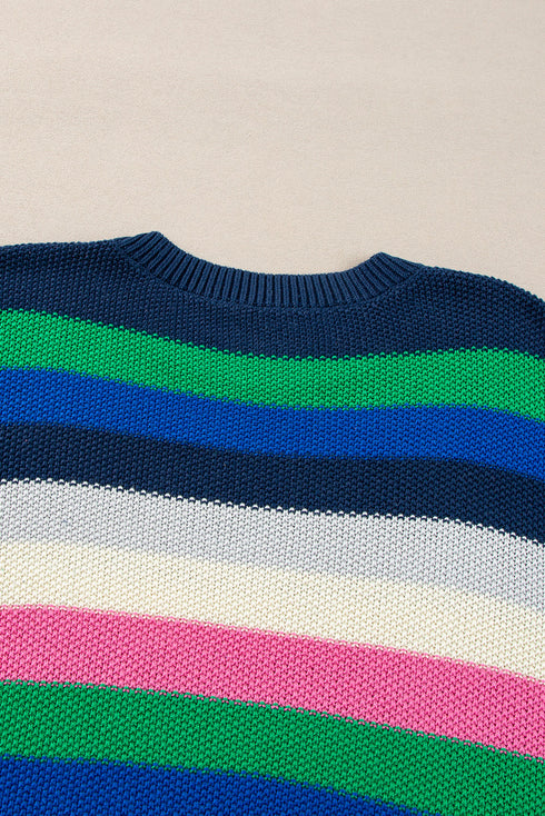 Relaxed Fit Drop Shoulder Textured Knit Striped Sweater