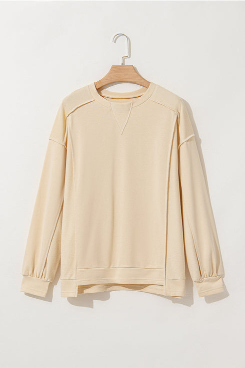 Relaxed Fit Exposed Seam Crew Neck Pullover Sweatshirt