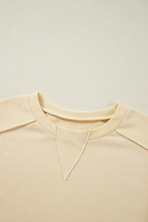 Relaxed Fit Exposed Seam Crew Neck Pullover Sweatshirt