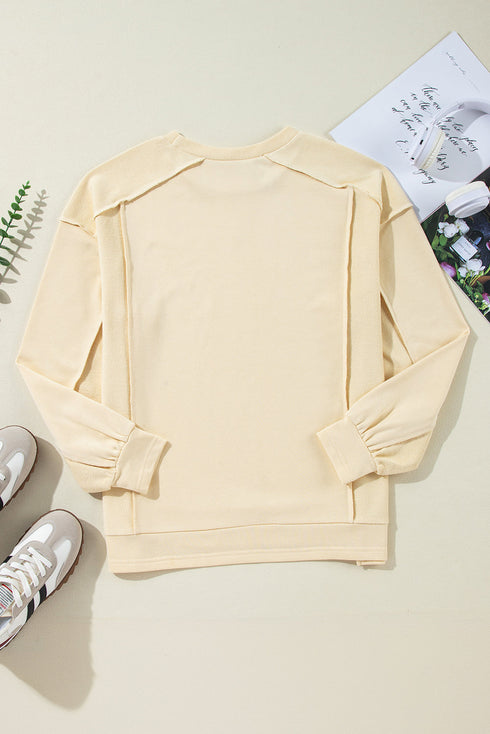 Relaxed Fit Exposed Seam Crew Neck Pullover Sweatshirt