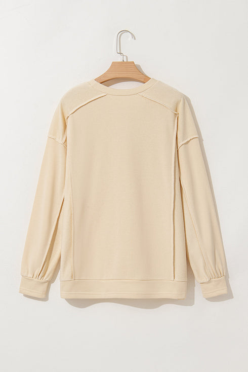 Relaxed Fit Exposed Seam Crew Neck Pullover Sweatshirt