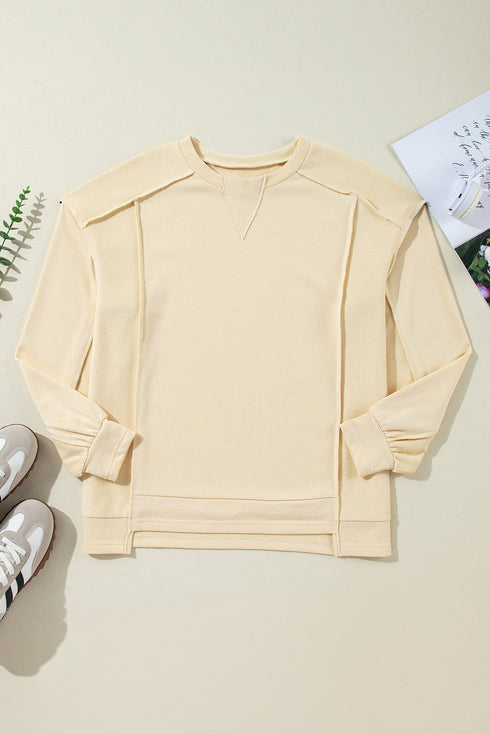 Relaxed Fit Exposed Seam Crew Neck Pullover Sweatshirt