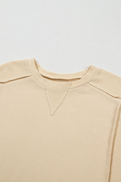 Relaxed Fit Exposed Seam Crew Neck Pullover Sweatshirt