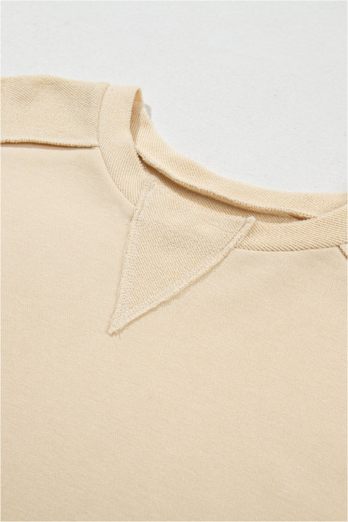Relaxed Fit Exposed Seam Crew Neck Pullover Sweatshirt
