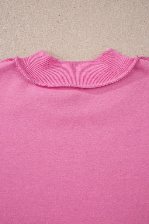 Relaxed Fit Exposed Seam Mock Neck Pullover Sweatshirt