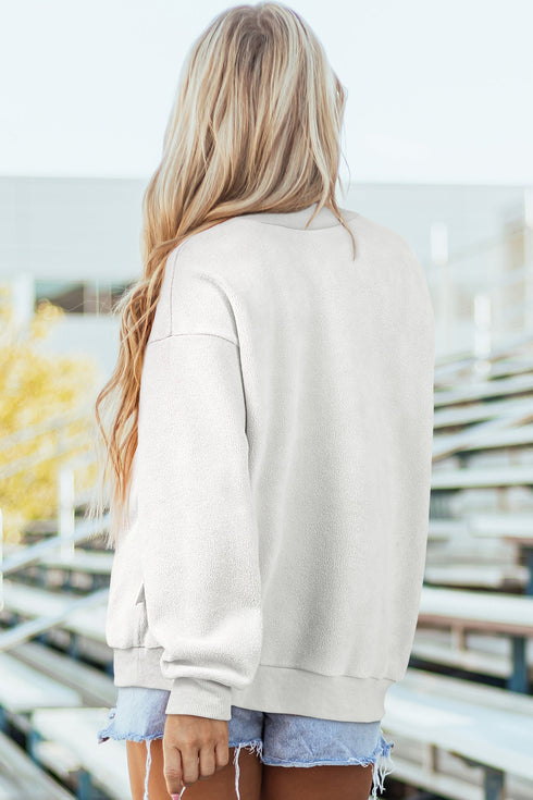 Relaxed Fit Exposed Seam Mock Neck Pullover Sweatshirt