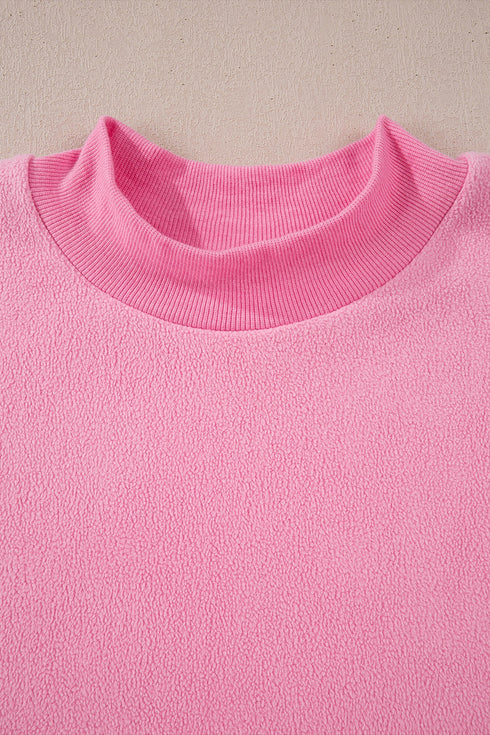 Relaxed Fit Exposed Seam Mock Neck Pullover Sweatshirt