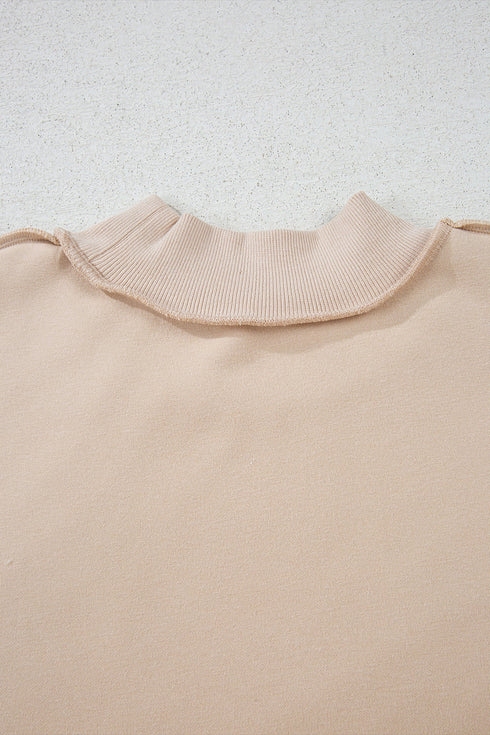 Relaxed Fit Exposed Seam Mock Neck Pullover Sweatshirt