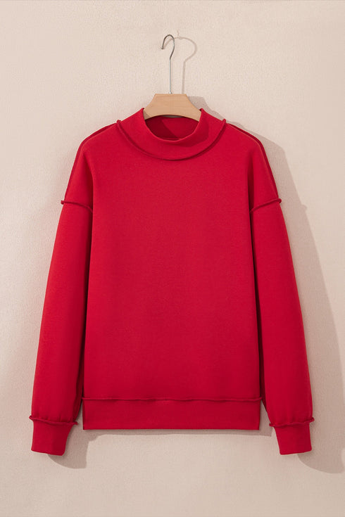Relaxed Fit Exposed Seam Mock Neck Pullover Sweatshirt