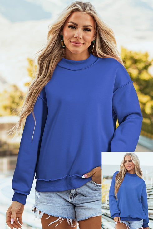Relaxed Fit Exposed Seam Mock Neck Pullover Sweatshirt