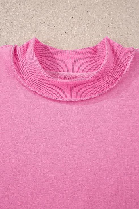 Relaxed Fit Exposed Seam Mock Neck Pullover Sweatshirt