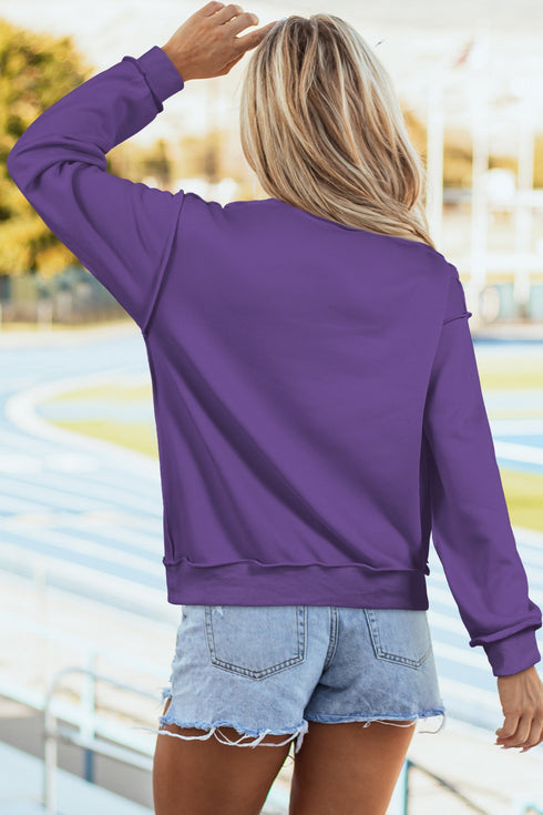 Relaxed Fit Exposed Seam Mock Neck Pullover Sweatshirt