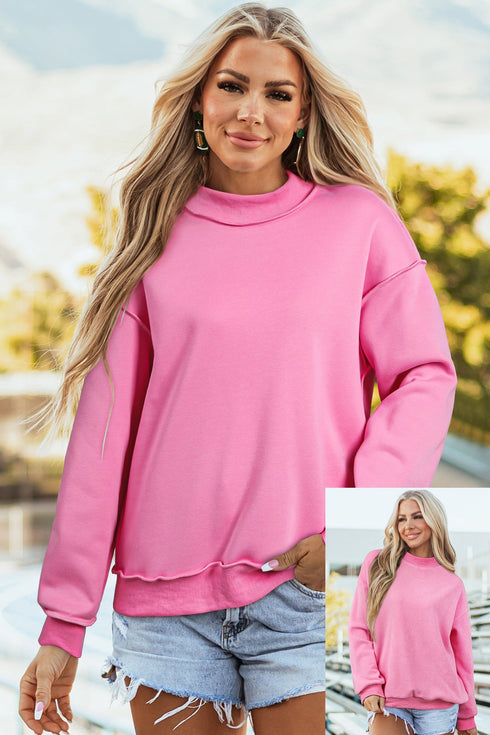 Relaxed Fit Exposed Seam Mock Neck Pullover Sweatshirt