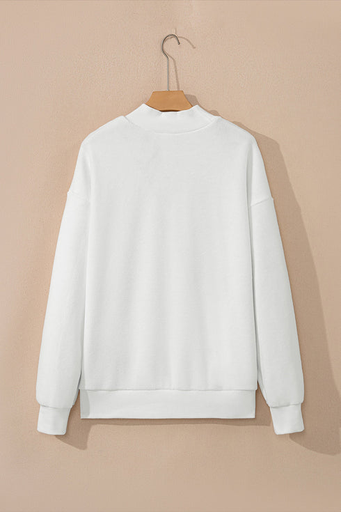 Relaxed Fit Exposed Seam Mock Neck Pullover Sweatshirt