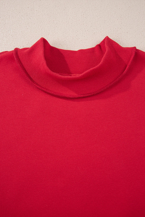 Relaxed Fit Exposed Seam Mock Neck Pullover Sweatshirt