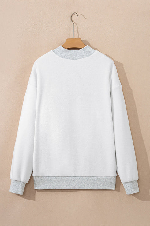 Relaxed Fit Exposed Seam Mock Neck Pullover Sweatshirt