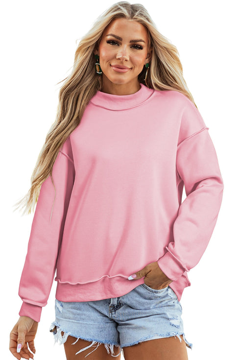 Relaxed Fit Exposed Seam Mock Neck Pullover Sweatshirt