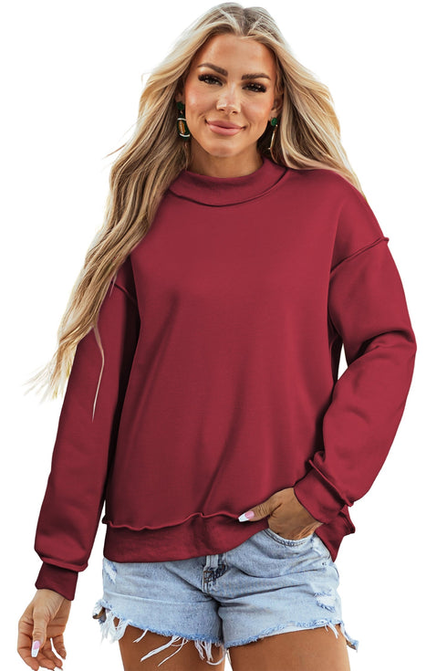 Relaxed Fit Exposed Seam Mock Neck Pullover Sweatshirt
