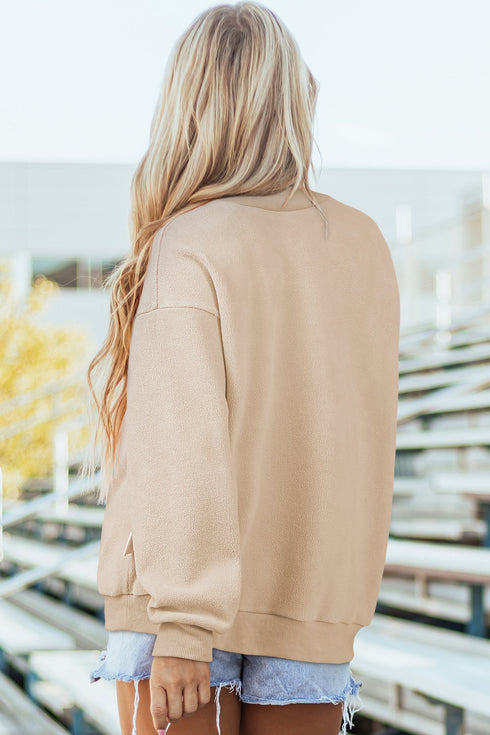 Relaxed Fit Exposed Seam Mock Neck Pullover Sweatshirt