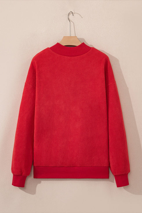 Relaxed Fit Exposed Seam Mock Neck Pullover Sweatshirt