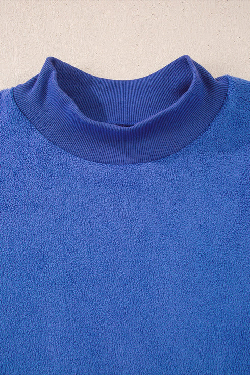 Relaxed Fit Exposed Seam Mock Neck Pullover Sweatshirt