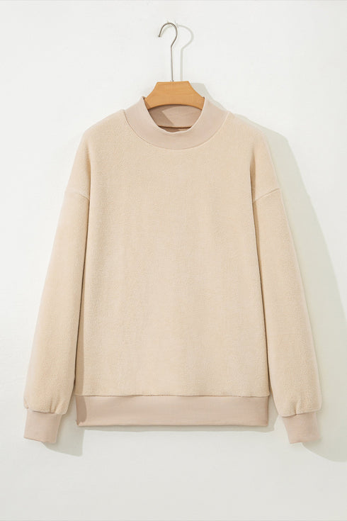 Relaxed Fit Exposed Seam Mock Neck Pullover Sweatshirt