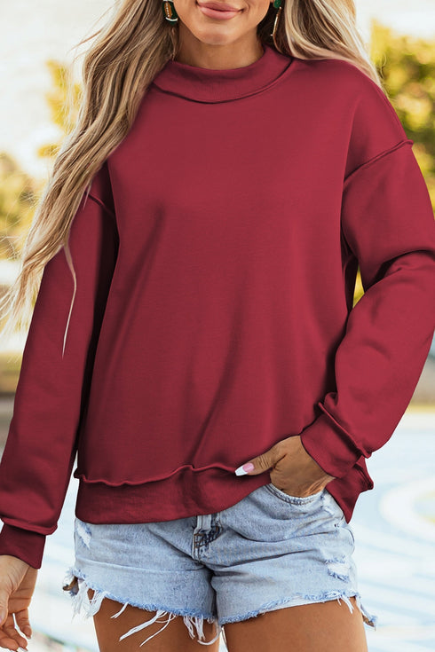 Relaxed Fit Exposed Seam Mock Neck Pullover Sweatshirt