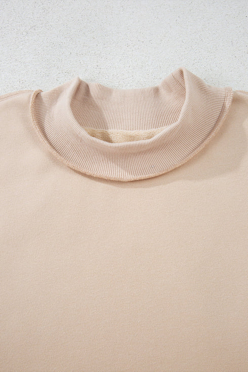 Relaxed Fit Exposed Seam Mock Neck Pullover Sweatshirt
