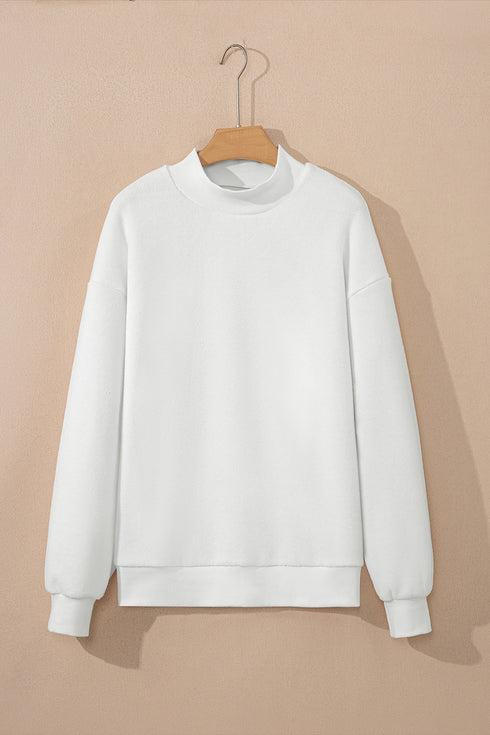 Relaxed Fit Exposed Seam Mock Neck Pullover Sweatshirt