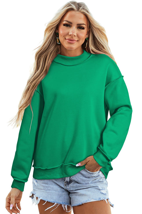 Relaxed Fit Exposed Seam Mock Neck Pullover Sweatshirt