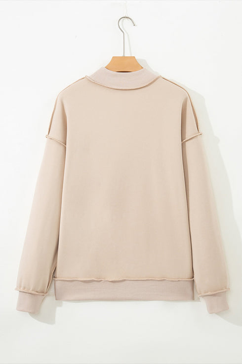 Relaxed Fit Exposed Seam Mock Neck Pullover Sweatshirt