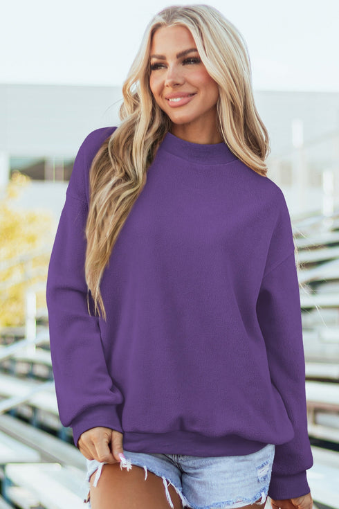 Relaxed Fit Exposed Seam Mock Neck Pullover Sweatshirt