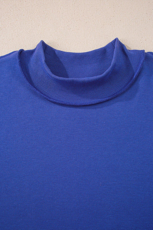 Relaxed Fit Exposed Seam Mock Neck Pullover Sweatshirt